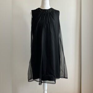 Black Chiffon Sleeveless Beaded Vintage Dress